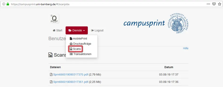 Ansicht campusprint Dienst Scans