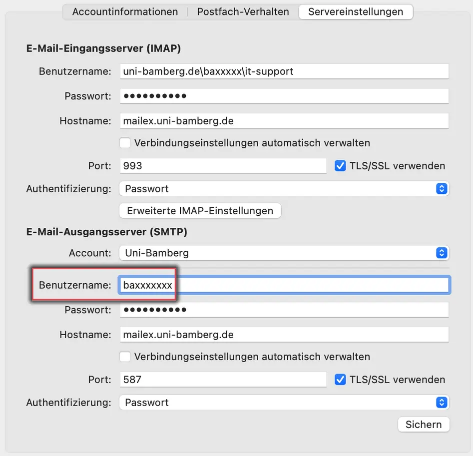 E-Mail-Konto Servereinstellungen