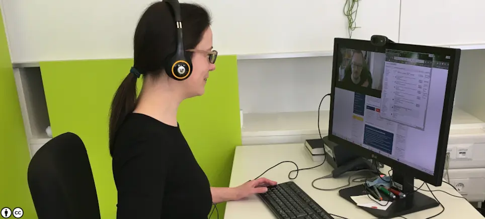 Library staff having a video conversation with a user